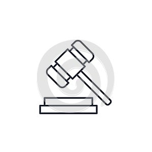 Auction hammer, law and justice symbol, verdict thin line icon. Linear vector symbol