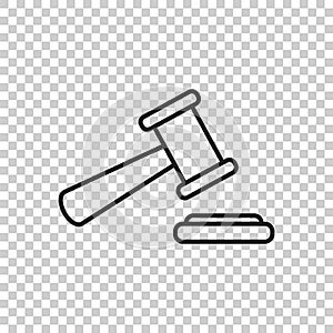 Auction hammer vector icon in line style. Court tribunal flat icon.