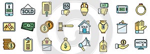 Auction icons set vector color