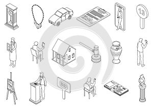 Auction icons set vector outline