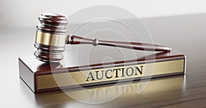 Auction: wooden Gavel Hammer and Stand with text word