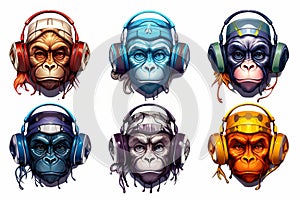 Audacious Monkey headphones color splash. Generate Ai