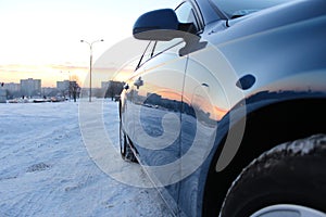 Audi a4 b8 blue navy paint wax sun shine in snow