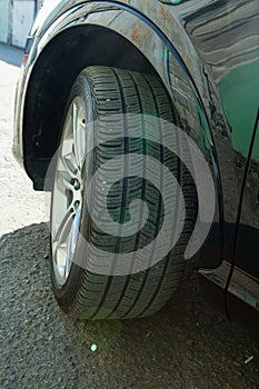 AUDI Q3 in black. Subcompact luxury crossover Audi Q3. Wheel type