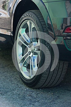 AUDI Q3 in black. Subcompact luxury crossover Audi Q3. Wheel type