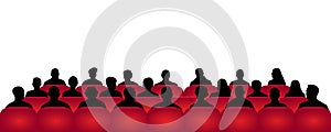 Audience cinema, theater. Crowd of people in the auditorium, silhouette vector, spectators