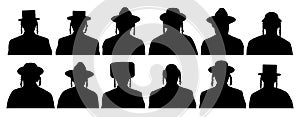 Audience of God`s chosen people. Jewish head profile avatar icons. People portrait Israelite. Silhouette vector