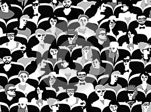 Audience group people sitting black and white seamless pattern