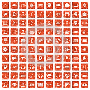 100 audience icons set grunge orange