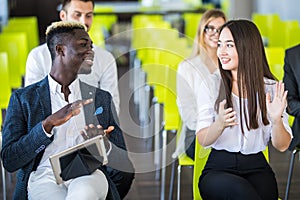 Audience team Applauding Speaker After Conference Presentation