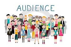 Audience Vector Illustration. Groop of People Avatars on White Background. Men and Women in Crowd