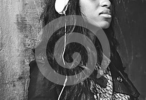 Audio African Descent Music Listening Headphone Concept photo