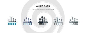 Audio bars icon in different style vector illustration. two colored and black audio bars vector icons designed in filled, outline