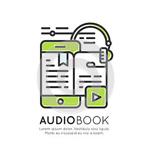 Audio Book, Electronic Reader, Headphones, Education App, Isolated Modern Symbol