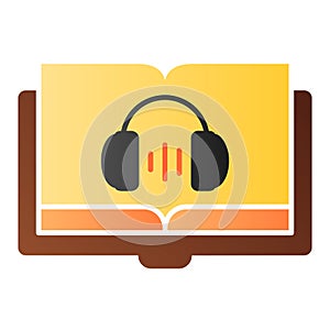 Audio book flat icon. Audio guide color icons in trendy flat style. Headphones and book gradient style design, designed