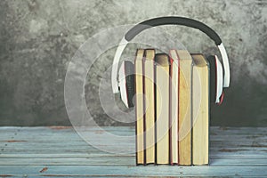 Audio books concept,books and headphones