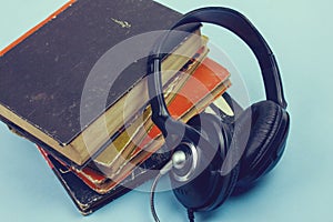 Audio books concept with old books