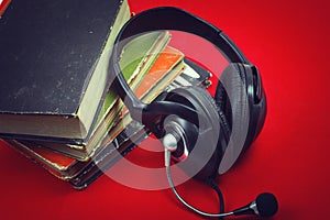 Audio books concept with old books