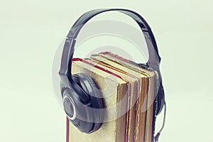 Audio books concept with old books