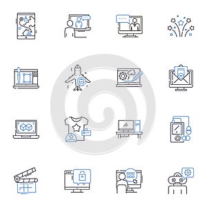 Audio broadcaster line icons collection. Podcast, Broadcasting, Sound, Music, Voice, Interview, Recording vector and