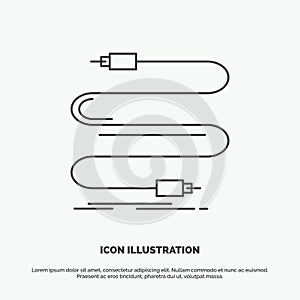 audio, cable, cord, sound, wire Icon. Line vector gray symbol for UI and UX, website or mobile application