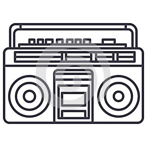 Audio cassete player vector line icon, sign, illustration on background, editable strokes
