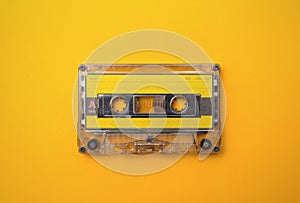 Audio cassete on yellow