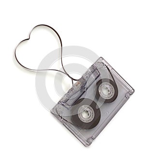 Audio cassette and heart shape with tape strip