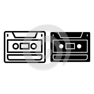 Audio cassette line and glyph icon. Video cassette vector illustration isolated on white. Recorder outline style design