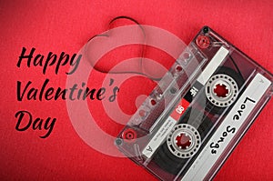 Audio cassette with loose tape shaping a heart