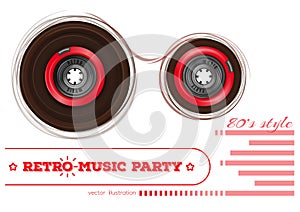 Audio cassette. Retro music party 80s style