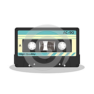 Audio cassette in retro style isolated on a white background. Vintage style music storage icon. Old record player tape.