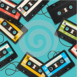 Audio Cassette Tape Background Card. Vector