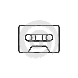 Audio cassette tape line icon, outline vector sign, linear style pictogram isolated on white.