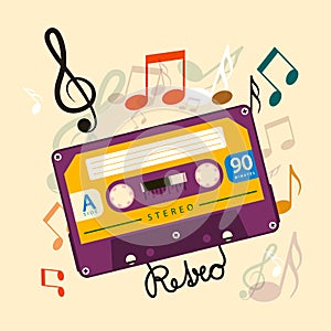 Audio Cassette Tape with Notes - Music Retro Design