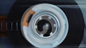 Audio Cassette Tape Reel Spinning, Macro Close Up