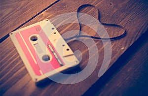 Audio cassette tape in the shape of heart.