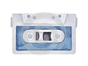 Audio cassette tape watercolor illustration.