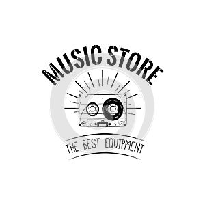 Audio Cassette, vinatage tape. Music store, Music shop. Vector illustration.