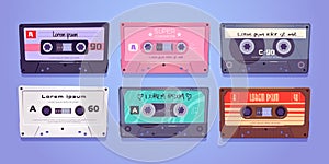 Audio cassettes, retro tapes, music media storage