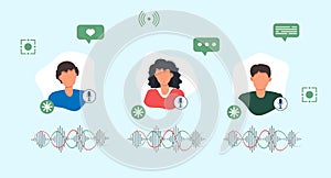 Audio chat conversation in clubhouse app concept. People speakers social media drop in group to music or podcast.