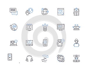 Audio communication line icons collection. Talk, Voice, Sound, Transmit, Receiver, Podcast, Frequency vector and linear photo