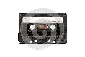 Audio compact cassette. Analog tape format for audio playing and recording. Vintage audio cassette isolated on white