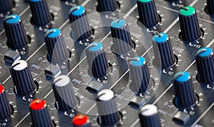 Audio console knobs close up