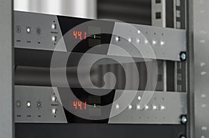 Audio converters mounted on a rack. photo