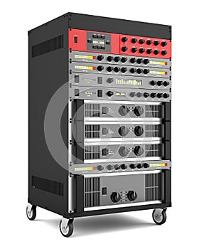 Audio effects processors in a rack isolated on white