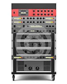 Audio effects processors in a rack isolated on white