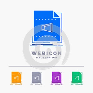 Audio, file, format, music, sound 5 Color Glyph Web Icon Template isolated on white. Vector illustration