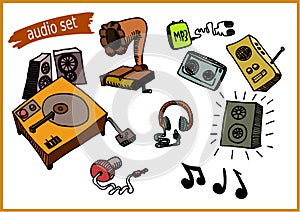 Audio icon set - from 1800s to modern day