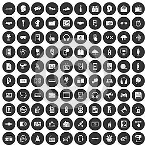 100 audio icons set black circle